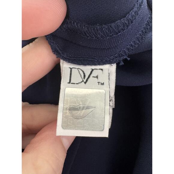 Diane von Furstenberg Jumpsuit Womens 2 Navy Sandra Tie Belt Wide Leg Pockets - Picture 7 of 15